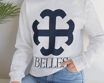 Camiseta de cuello redondo Belles de Saint Marys College / Cruz francesa / Mejor en Blue Co.