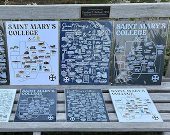 Saint Mary's College Campus Map Print | Belles | Le Mans Hall | The Avenue | Better in Blue Co.