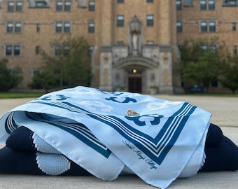 French Cross Signature Pattern 100% Silk Square Scarf | Saint Mary's College | Better in Blue Co.