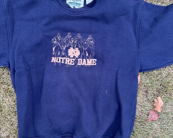 Vintage Notre Dame Navy Embroidered Four Horsemen Sweatshirt Large