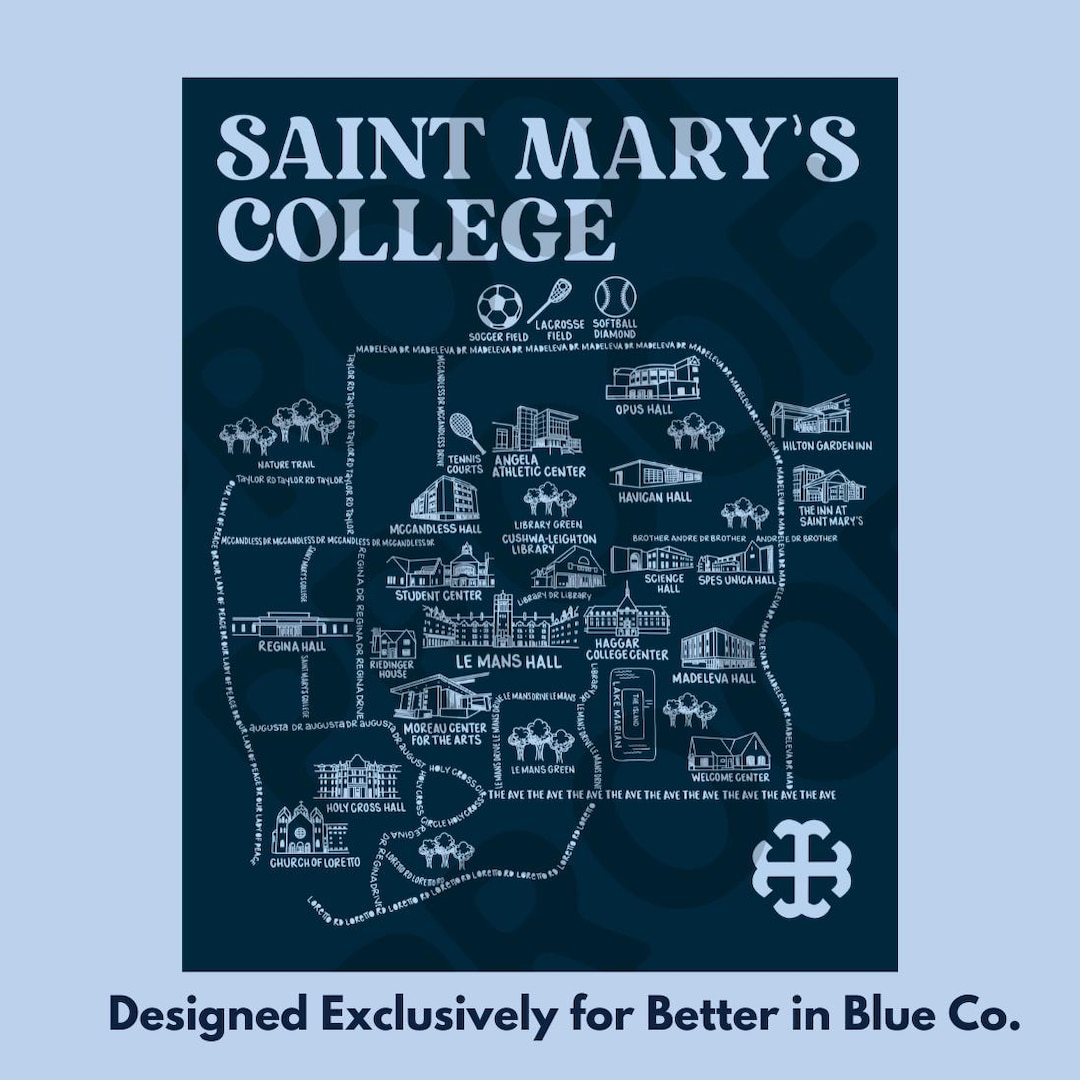 Saint Mary's College Campus Map Print | Belles | Le Mans Hall | the ...