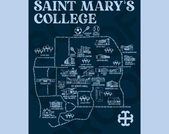 Saint Mary's College Campus Map Print | Belles | Le Mans Hall | The Avenue | Better in Blue Co.