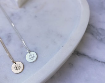 French Cross Stamped Necklace |1/2 Inch Disc | Saint Mary's College | Better in Blue Co.