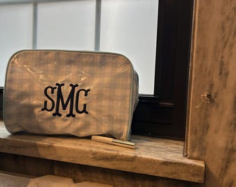Saint Mary’s College Light Blue Gingham Large Cosmetic Bag | SMC Fishtail Monogram | Better in Blue Co.