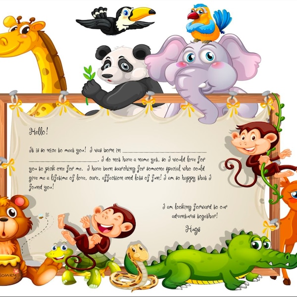 Digital Download, Adoption Certificate for Stuffed Animal