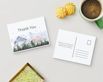 Plantilla de postal de agradecimiento de naturaleza / Aventura al aire libre Canva editable / Descarga de tarjeta de agradecimiento DIY, Postal de agradecimiento de montaña