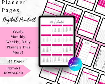 Ultimatives 44-seitiges Planerpaket, bearbeitbare Canva-Vorlage, Jahres-, Monats-, Wochen- und Tagesplaner, Vision Board, To-Do-Liste, Notizen, Tracker