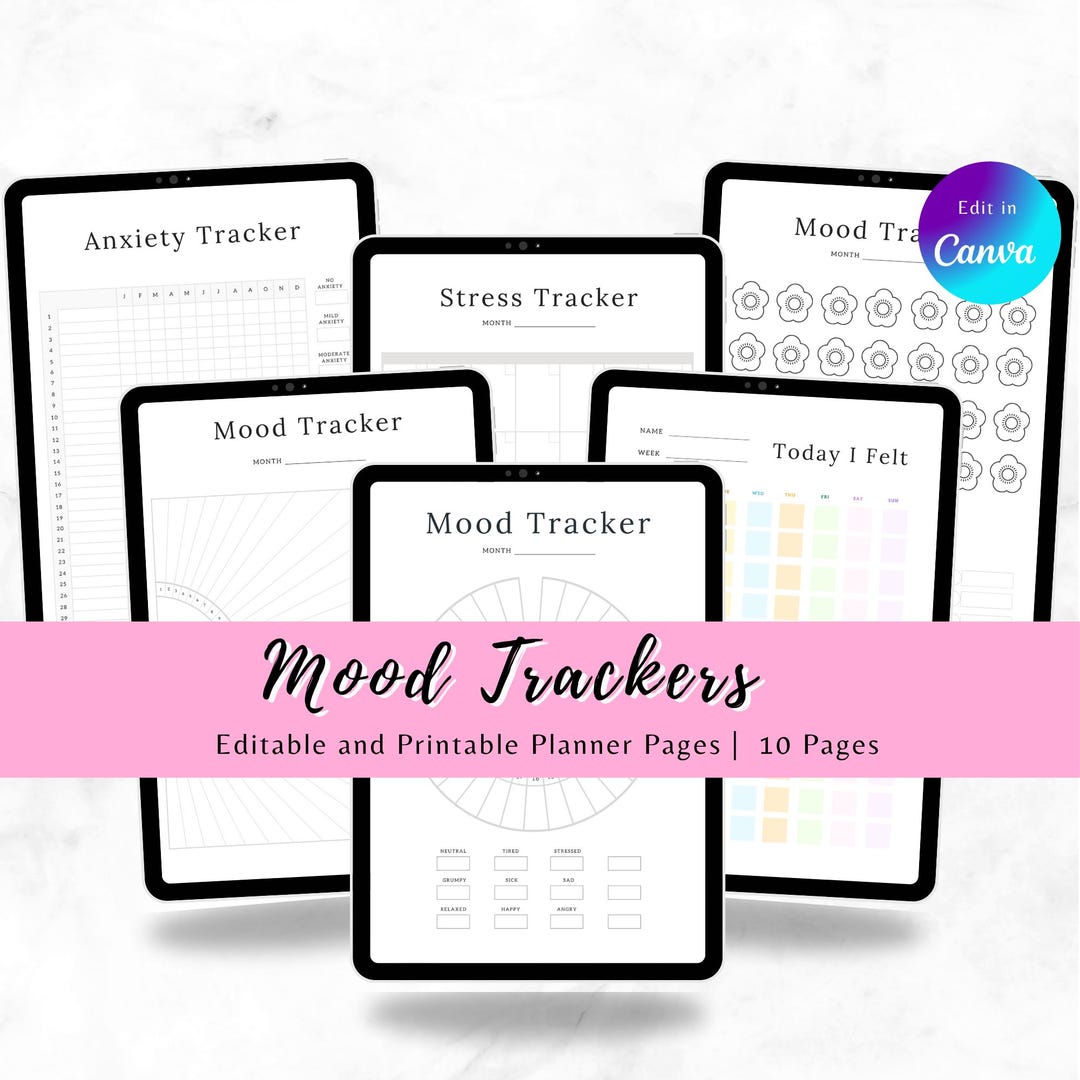 10 Printable Mood Trackers | Editable Canva Templates | Self Care ...
