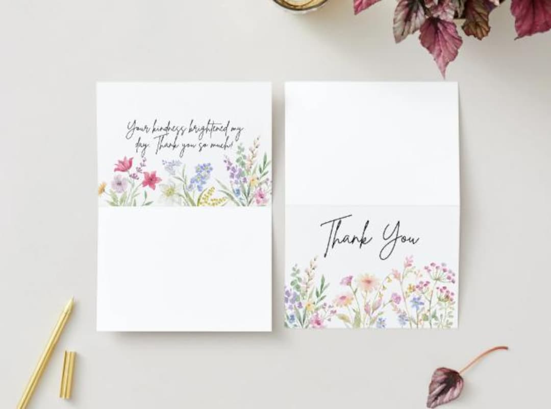 Colorful Wildflower Thank You Card, Floral Thank You Card Template ...