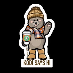 Kodi Bear Bearbucks Cup - Pegatinas de vinilo impermeables, calcomanías para computadora portátil, calcomanías para botellas de agua, calcomanías para parachoques, calcomanías de osos lindos, animales