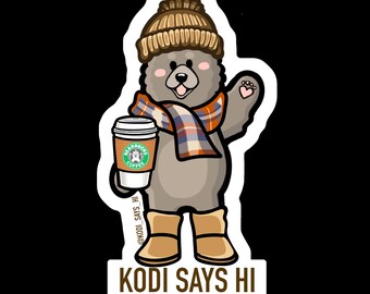 Kodi Bär Bearbucks Cup - Vinyl Aufkleber, Laptop Aufkleber, Wasserflasche Aufkleber, Autoaufkleber, süße Bären Aufkleber, Tiere