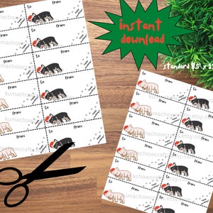 Franse Bulldog veelkleurige afdrukbare kersthond cadeaukaartjes - direct downloaden