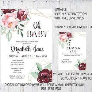 Bewerkbare Floral Baby Shower Uitnodiging Oh Baby It's A Girl Digitale Download Baby Shower Uitnodigingen naar u gemaild Bedankkaarten Bundel