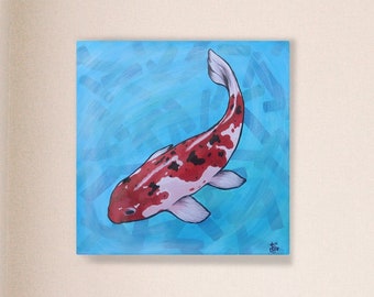 Acrylic painting on canvas "Koi fish", original hand painted, modern art, pop art