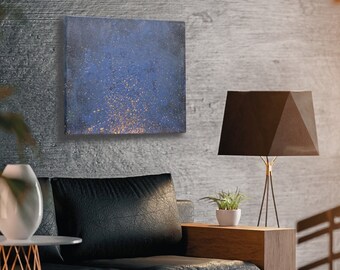 Abstract Painting on Canvas "Blue, Black and Gold", Original Hand Painted Acrylic Painting, Modern Art for Any Room. Ideal gift