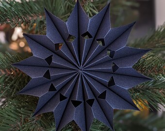 Folded paper stars/ Advent season/ Christmas decoration/ Window room decoration/ Star for hanging/Mother of pearl dark blue/ Origami star