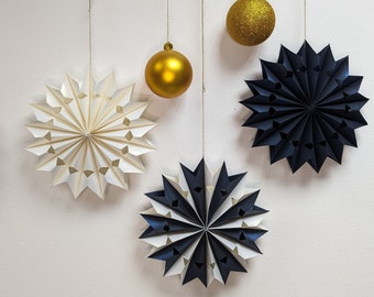 Folded paper stars/Advent season/Christmas decoration/window room decoration/for hanging/mother-of-pearl-dark blue/mother-of-pearl white/origami star