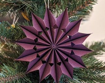 Folded paper stars/ Advent season/ Christmas decoration/ Window room decoration/ Star for hanging/Pearlescent purple/ Origami star