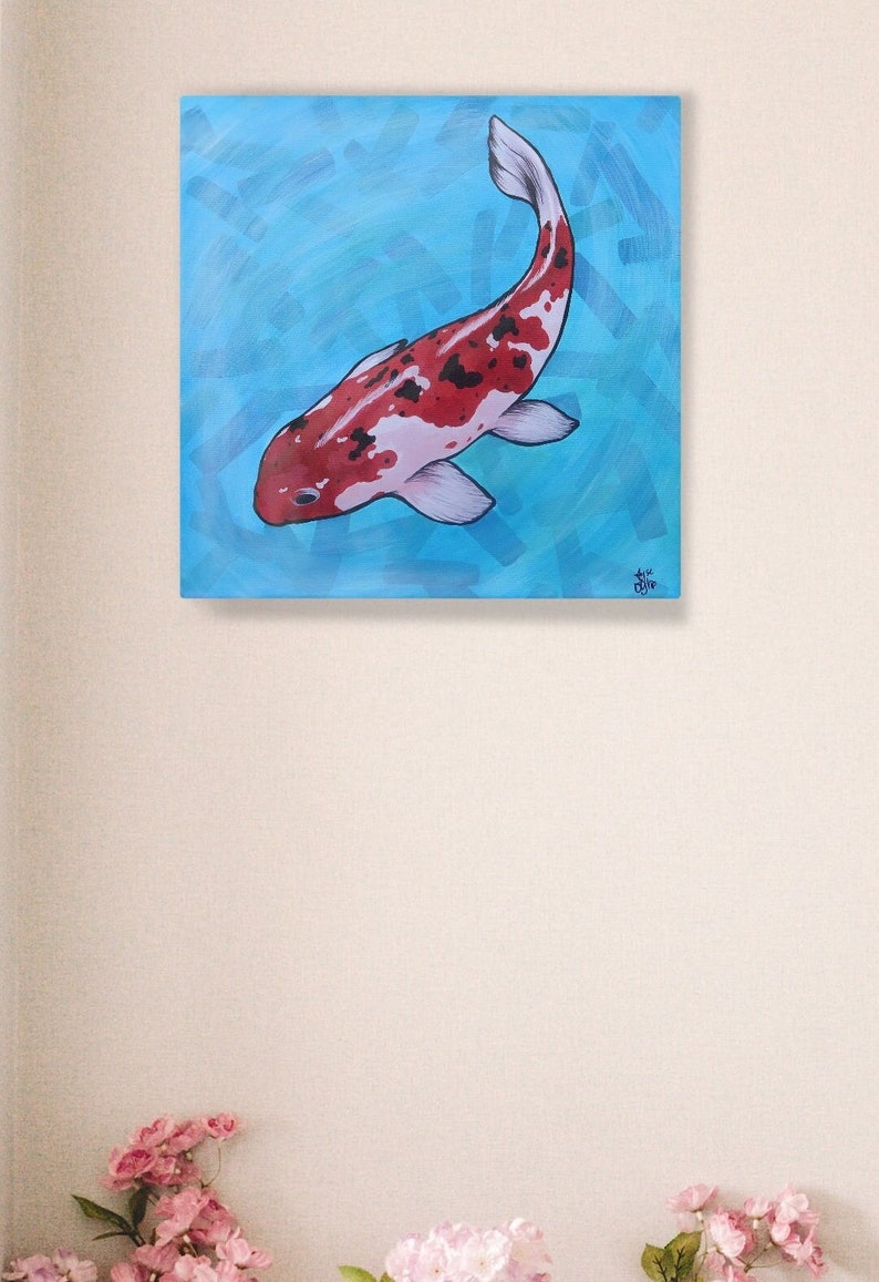 Acrylic painting on canvas Koi fish, original hand painted, modern art, pop art image 1