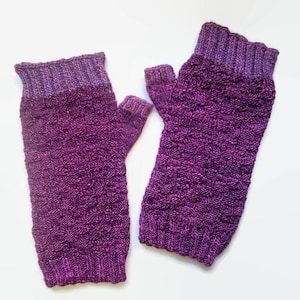 Variegated purple fingerless mittens, multicolor mitts, knit driving gloves