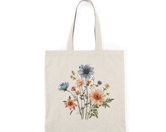 Flower Tote Bag | Foral Cotton Tote Bag | Cotton Canvas Fabric | 100% Natural