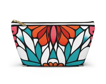 Geometric Floral Accessory Pouch w T-bottom | Travel | Vacation | Flowers