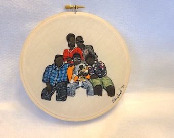Retrato personalizado de familia o bordado personal - Aro de 6 pulgadas - Regalo personalizado