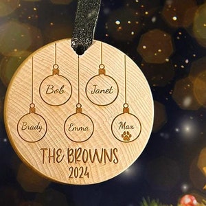 Family Tree Christmas Ornament - Personalized Pet Name - Upcycled from Wood Baseball Bats - Family Tradition Ornament - 2024 - Keepsake
