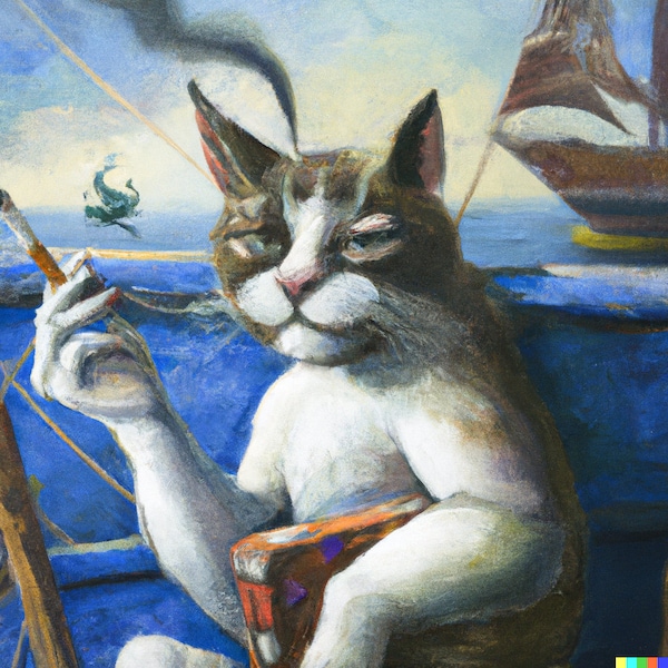 Picture of a cat smoking on a boat