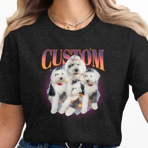 Benutzerdefinierte Komfort Farben Vintage Bootleg Pet Shirt Haustierfoto + Name, Benutzerdefinierte Hunde Porträt, personalisiertes Shirt, Benutzerdefinierte T-Shirts, 90er Jahre Stil T-Shirt