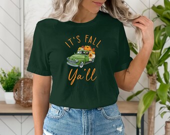FLOYU Maglietta Autunno Donna "It's Fall Y’all" – Con Stampa Zucca E Maniche A Contrasto – Arancione, Taglia M