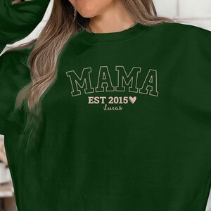 Custom Mama Embroidered Sweatshirt, Custom Pregnancy Reveal Hoodie Gift For New Mom, Mother&#39;s Day Gift, Custom Gift for Mom, Custom Mama