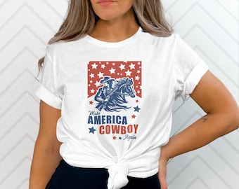 Make America Cowboy Again Shirt, Comfort Colors, Bucking Bronco, July 4th Tee, America Shirt, Patriotic Shirt, Cowboy Shirt, Western Tshirt
