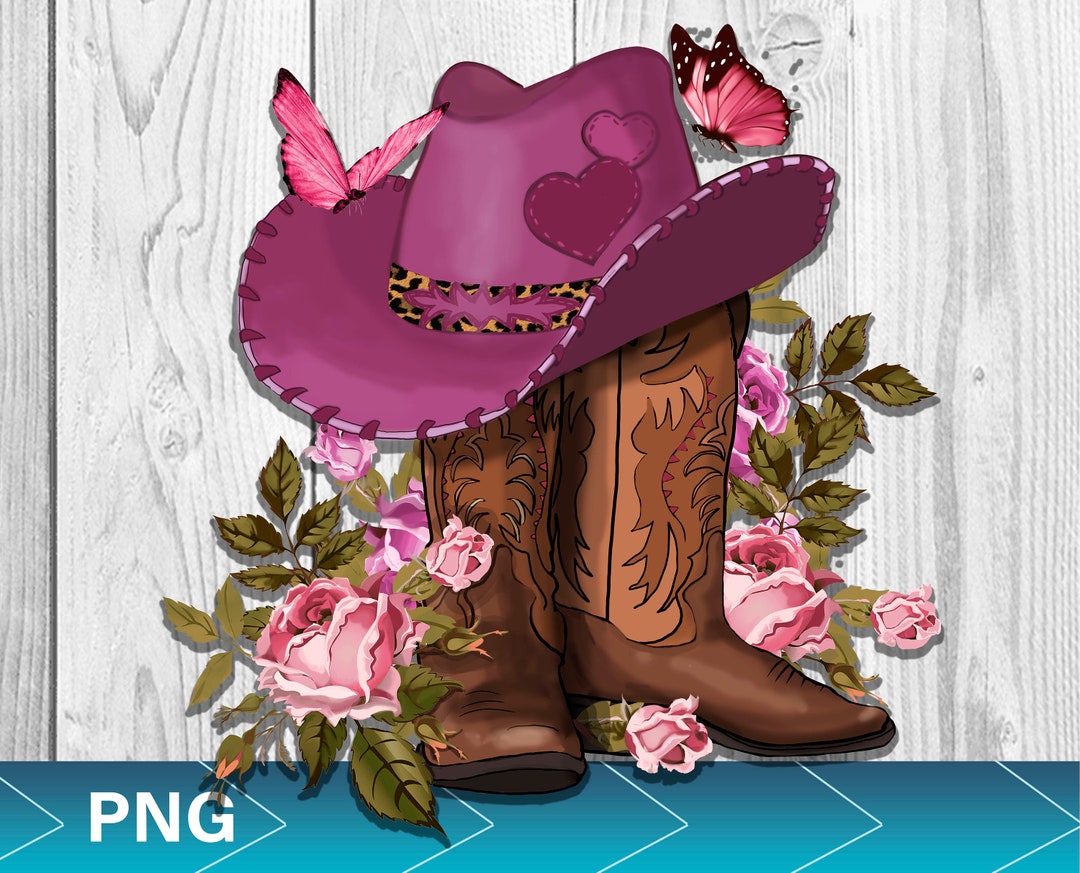 Cowgirl Boots Png, Pink Boots Png, Valentines Day Boots Png, Cowboy Hat ...
