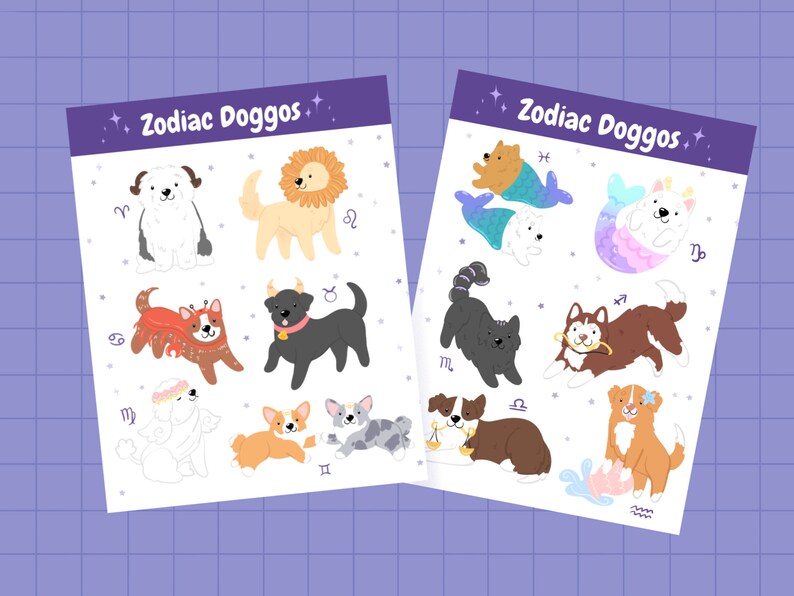 Characteristic Sticker Zodiac Dogs Sticker Sheet | Dog Sticker | Cute Dog Stickers | Zodiac ...