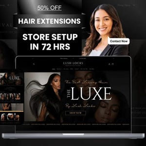 Hair Extensions Website Setup in 72 Hours, Wix, Squarespace, Shopify Online Shop, Luxury Hair Stylist Templates, Dark Wig Shopify Theme