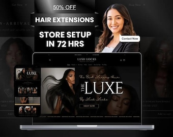 Website-opstelling hairextensions in 72 uur, Wix, Squarespace, Shopify Online Shop, luxe kappersjablonen, donkere pruik Shopify-thema