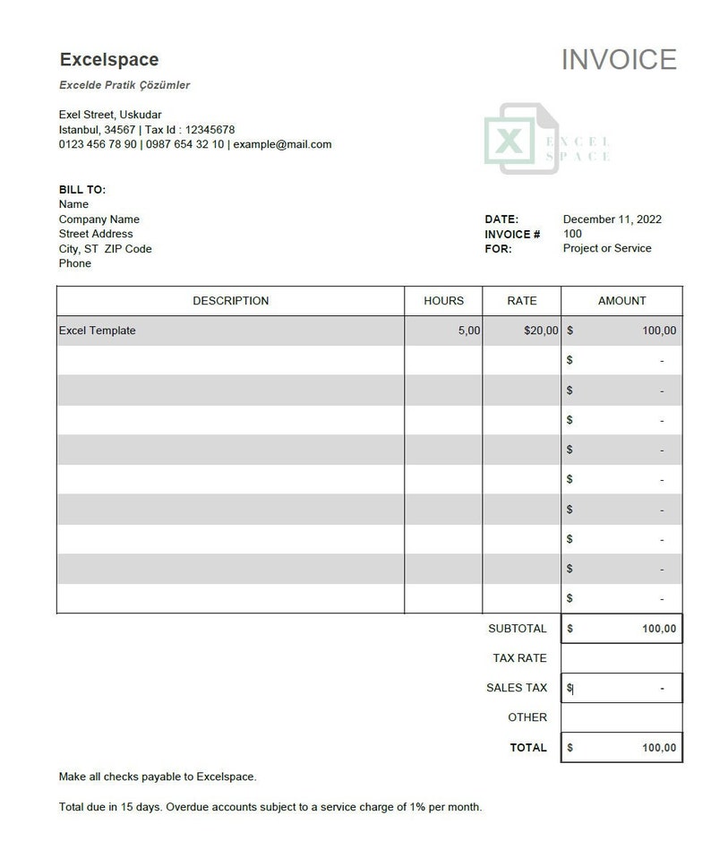 User-friendly Excel Invoice Template for Small Businesses - Etsy