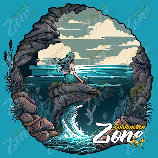 Mermaid By The Sea 23.1 - PNG Sublimation Design - Digital Character Illustration