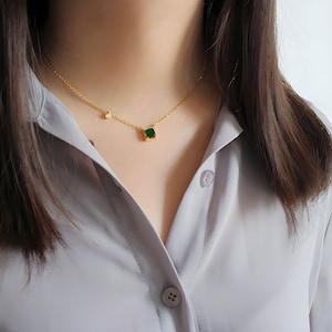 Emerald Gold Necklace • 18K Gold Emerald Necklace • Minimalist Emerald Necklace • May Birthstone • Dainty Necklace • May Gemstone • Gemstone