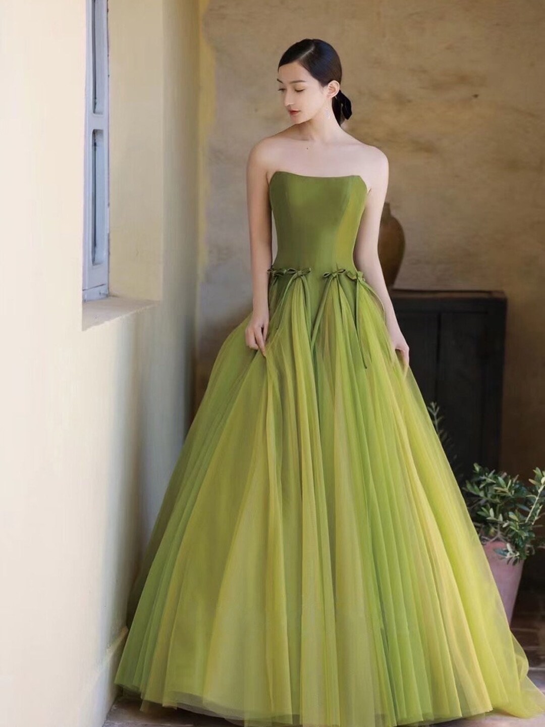 Green Satin Corset Aline Prom Dress Fairy Ball Gown for Etsy