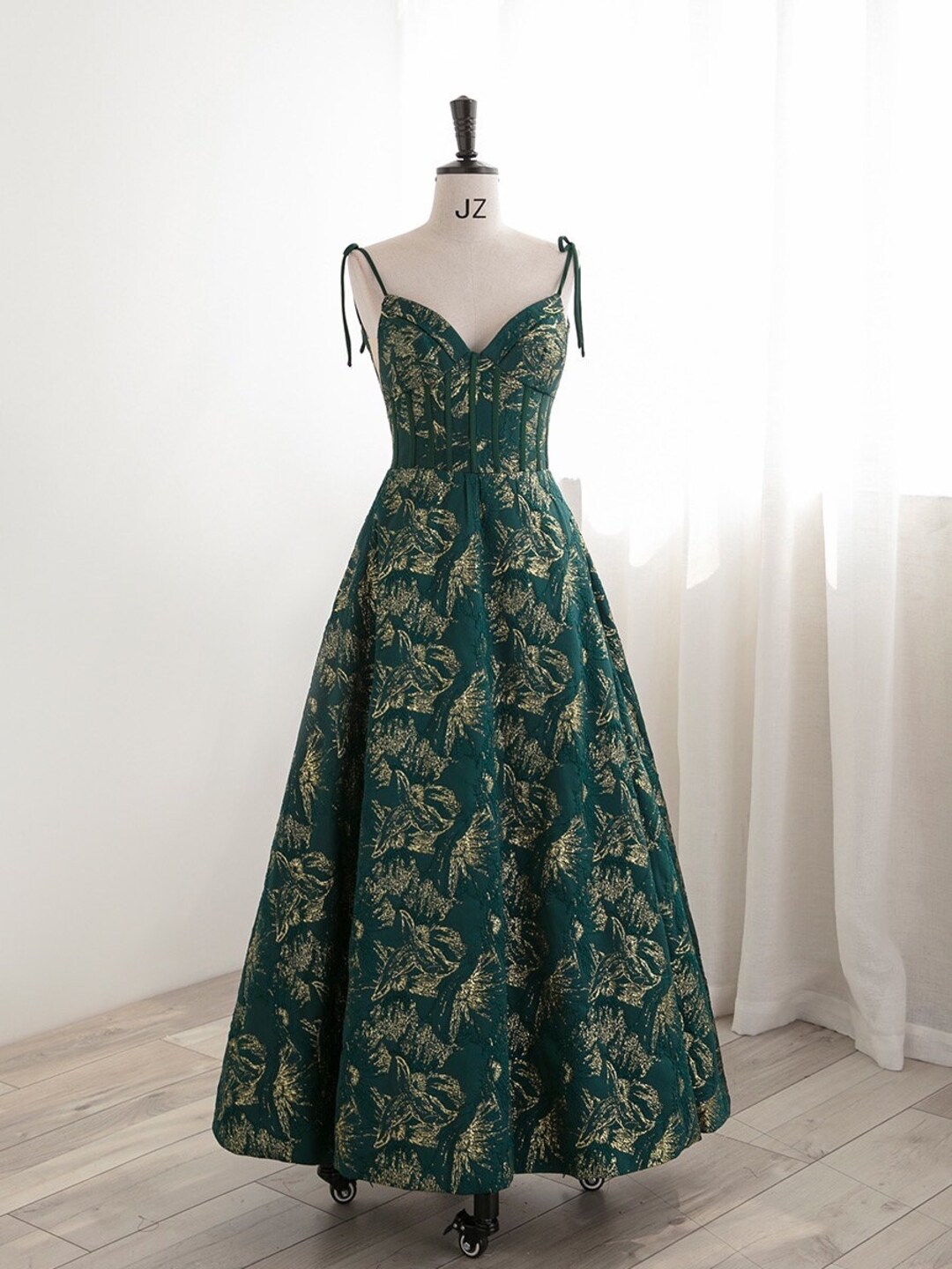 Unique Green Shoulder Strips Prom Dress, Fairy Ball Gown for Party ...