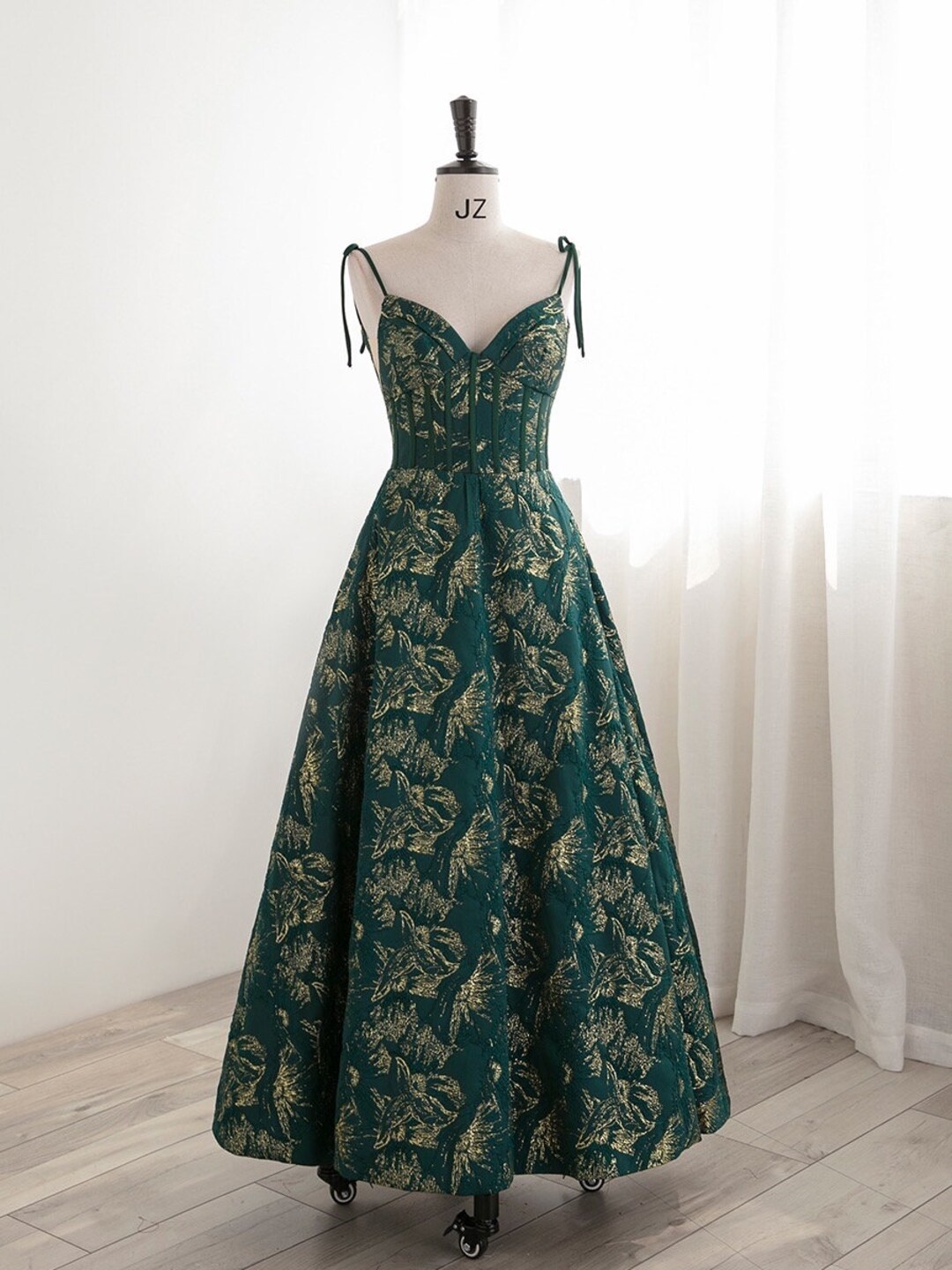 Unique Green Shoulder Strips Prom Dress, Fairy Ball Gown for Party