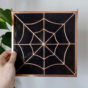 Copper Spider Web Stained Glass Panel