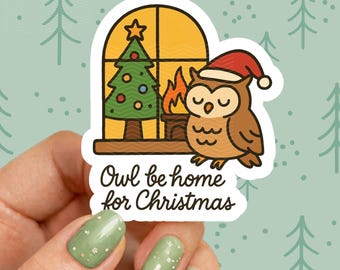 Owl Be Home for Christmas PNG | Cozy Owl by Fireplace | Whimsical Holiday Clipart | Cottagecore Christmas Sublimation | Punny Xmas PNG