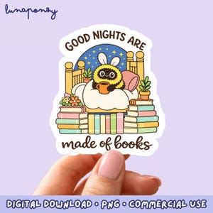 Good Nights Are Made of Books PNG – Cozy Book Lover Illustration – Cute Reading Bee Digital Download
