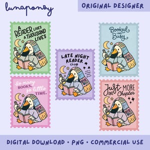 Paquete PNG de Lector Acogedor – Clipart de Lector Nocturno – Regalo para amantes de los libros con estilo cottagecore - 5 adorables diseños literarios