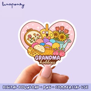 Arte PNG de aficiones de abuela / Ilustración acogedora de repostería, tejido y jardinería / Descarga digital cottagecore