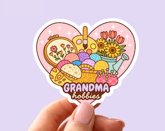 Grandma Hobbies Art PNG | Cozy Baking Knitting Gardening Illustration | Cottagecore Digital Download
