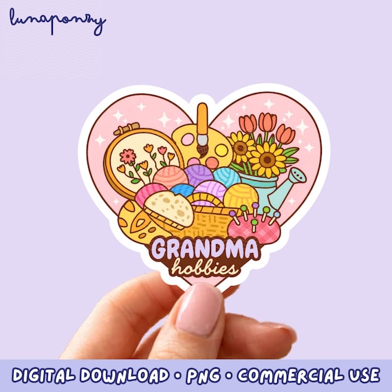 Grandma Hobbies Art PNG | Cozy Baking Knitting Gardening Illustration | Cottagecore Digital Download